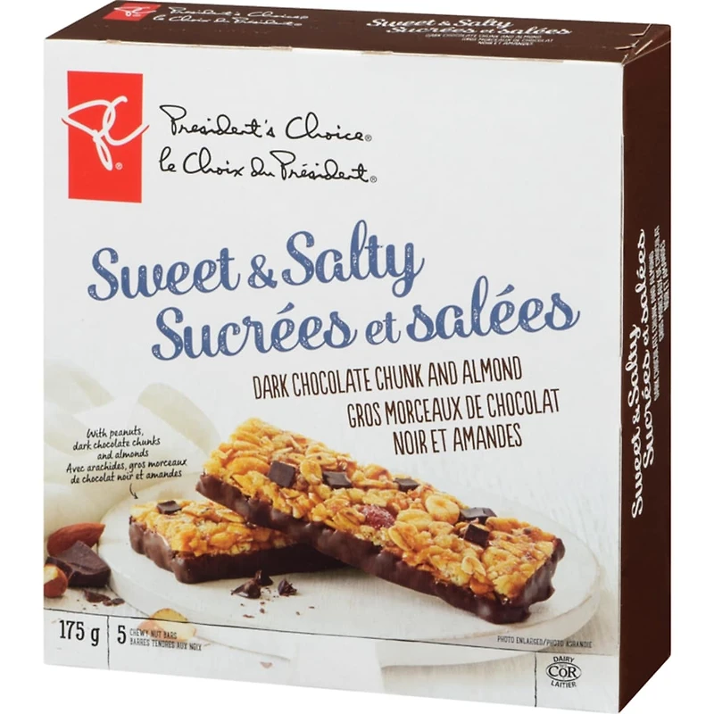 Barres granola sucrées et salées au chocolat noir et aux amandes