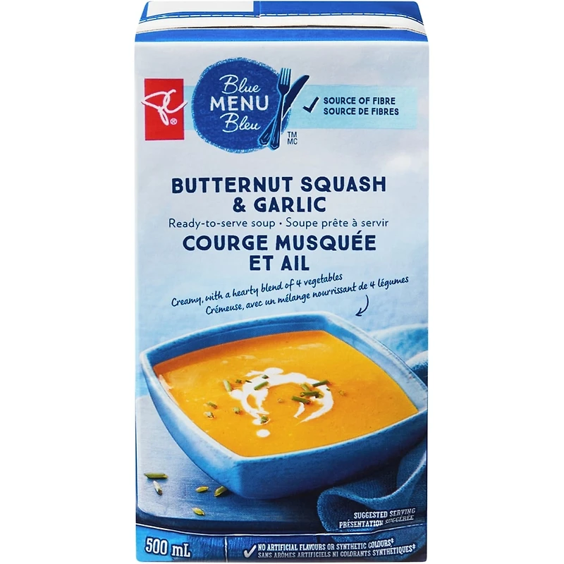 Soupe prête à servir à la courge musquée et ail