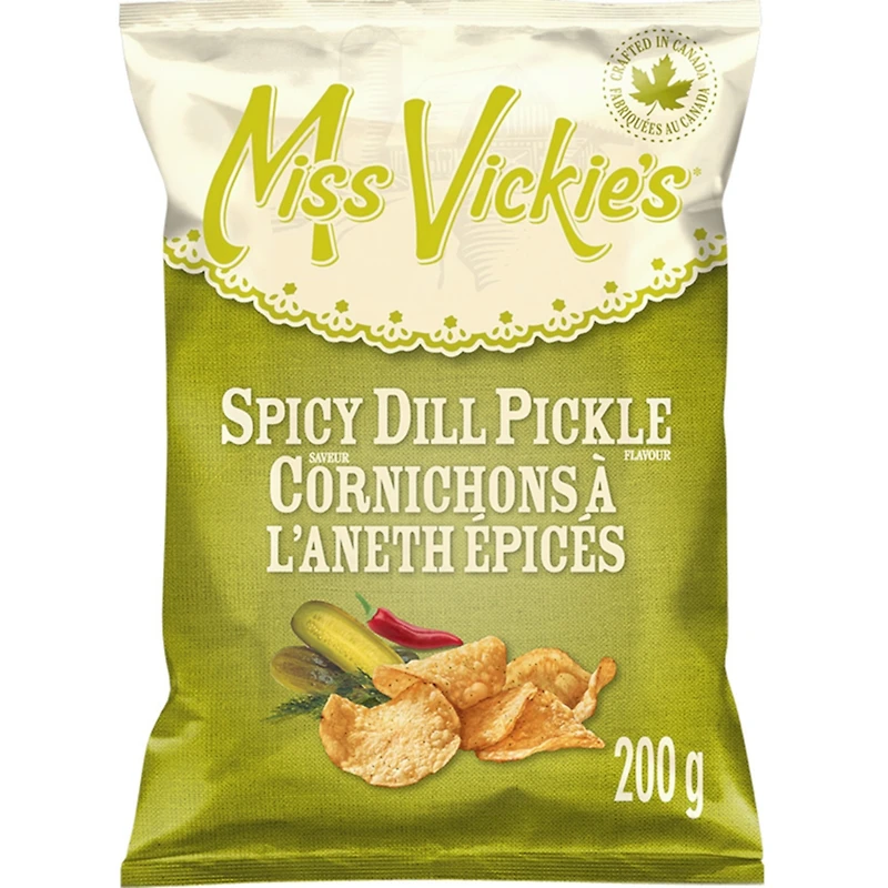 Spicy Dill Pickle flavour kettle cooked potato chips 200g