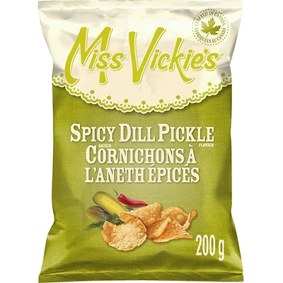 Spicy Dill Pickle flavour kettle cooked potato chips 200g