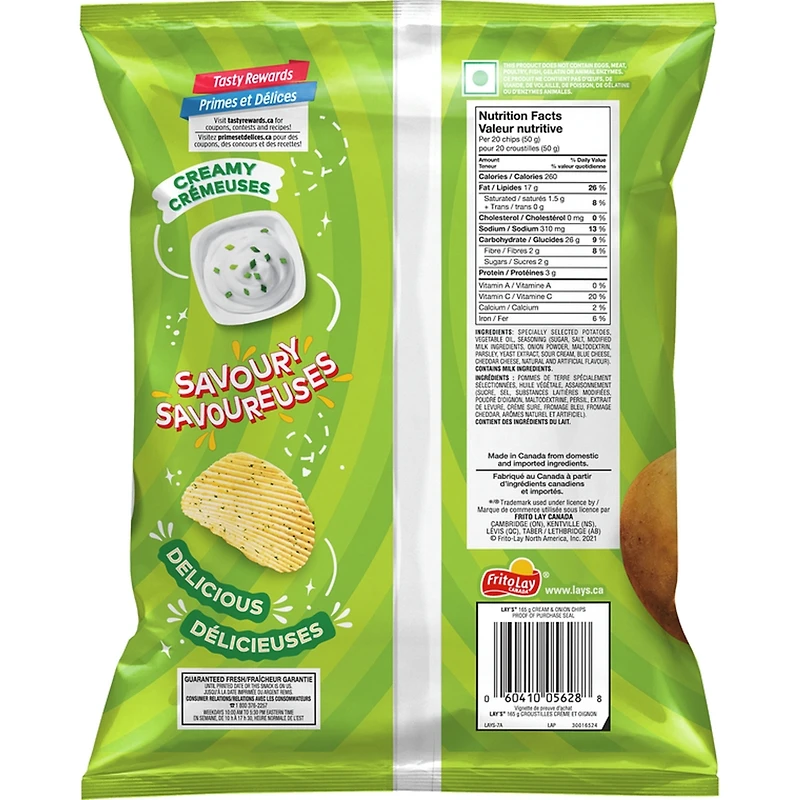 Cream & Onion ridged flavoured potato chips