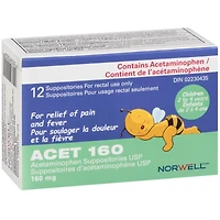 Suppositoire ACET pour la fièvre et la douleur 160mg - Suppositoires contre la fièvre pour enfants (2-4 ans) - Suppositoires d'acétaminophène confortable et sûr - Pour utilisation rectale seulement