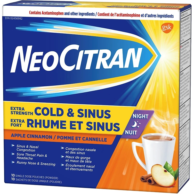 NeoCitran Extra Fort Rhume et sinus Nuit – Pomme et cannelle