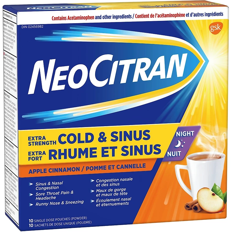 NeoCitran Extra Fort Rhume et sinus Nuit – Pomme et cannelle
