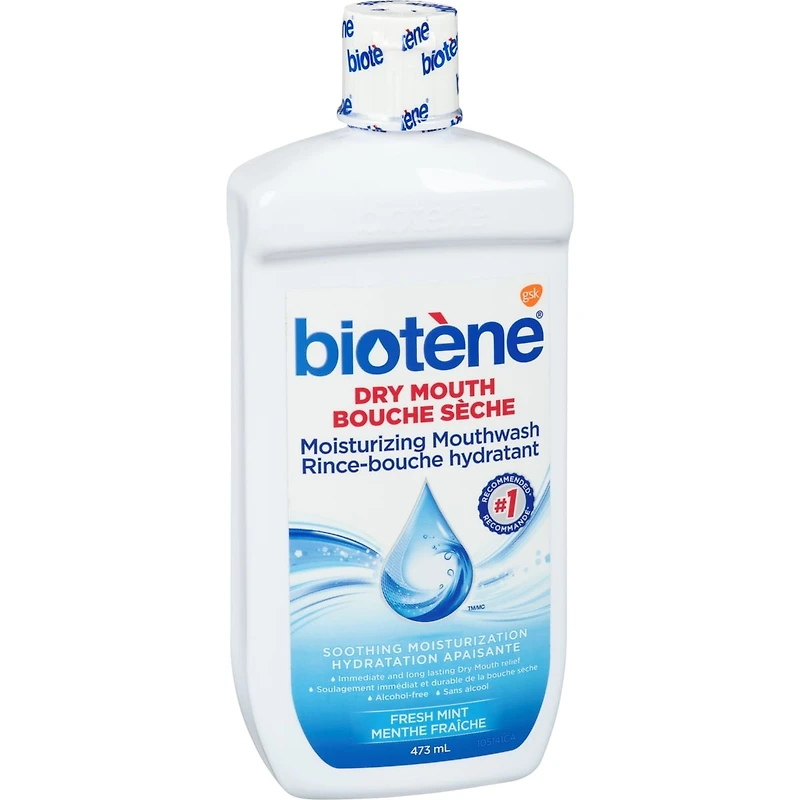 Rince-bouche hydratant biotène pour la bouche sèche