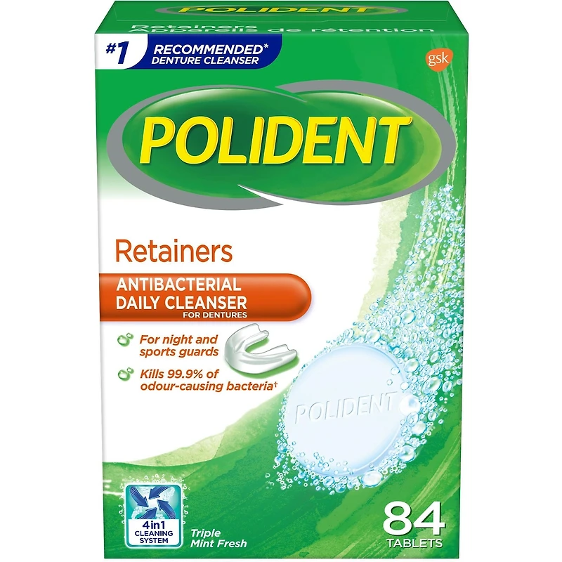 Polident Nettoyant pour appareils de rétention Nettoyant quotidien 84 comprimés