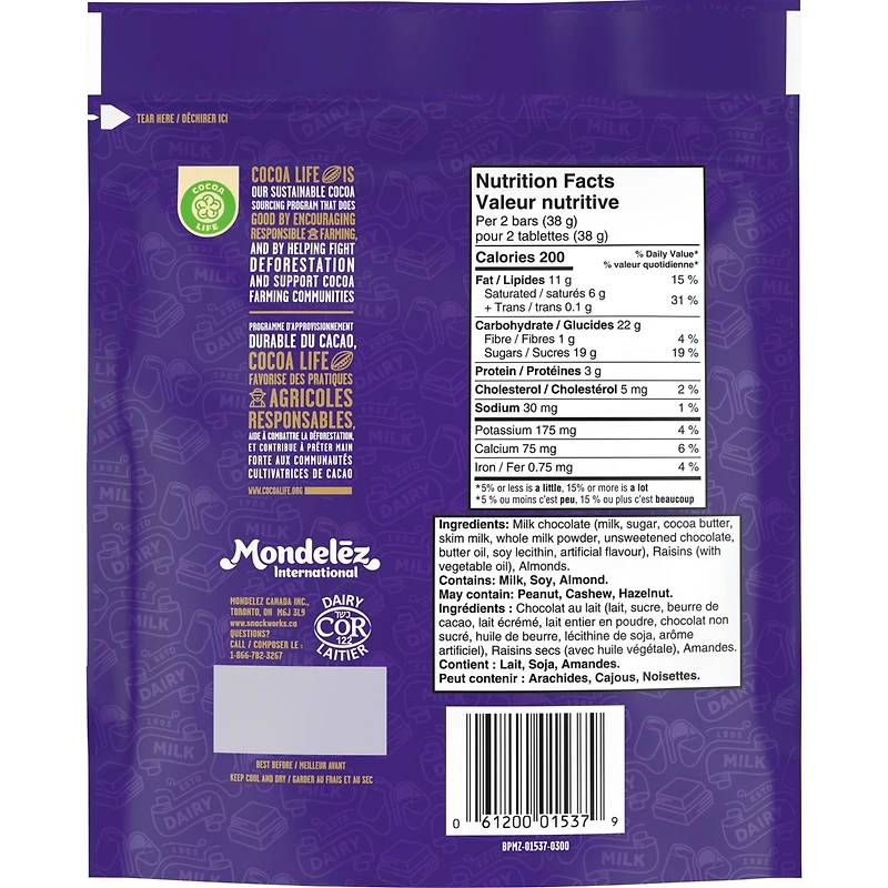 Dairy Milk Milk Chocolate, Raisins And Chopped Almonds Fruit & Nut