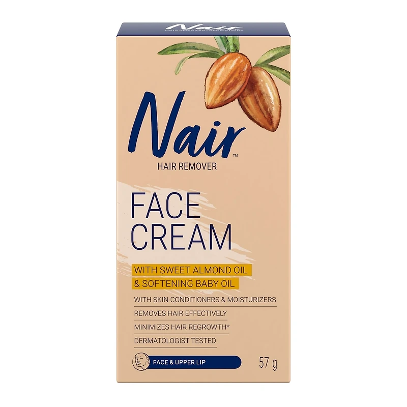 Crème dépilatoire pour le visage et la lèvre supérieure avec de l’huile d’amande douce et de l’huile pour bébé