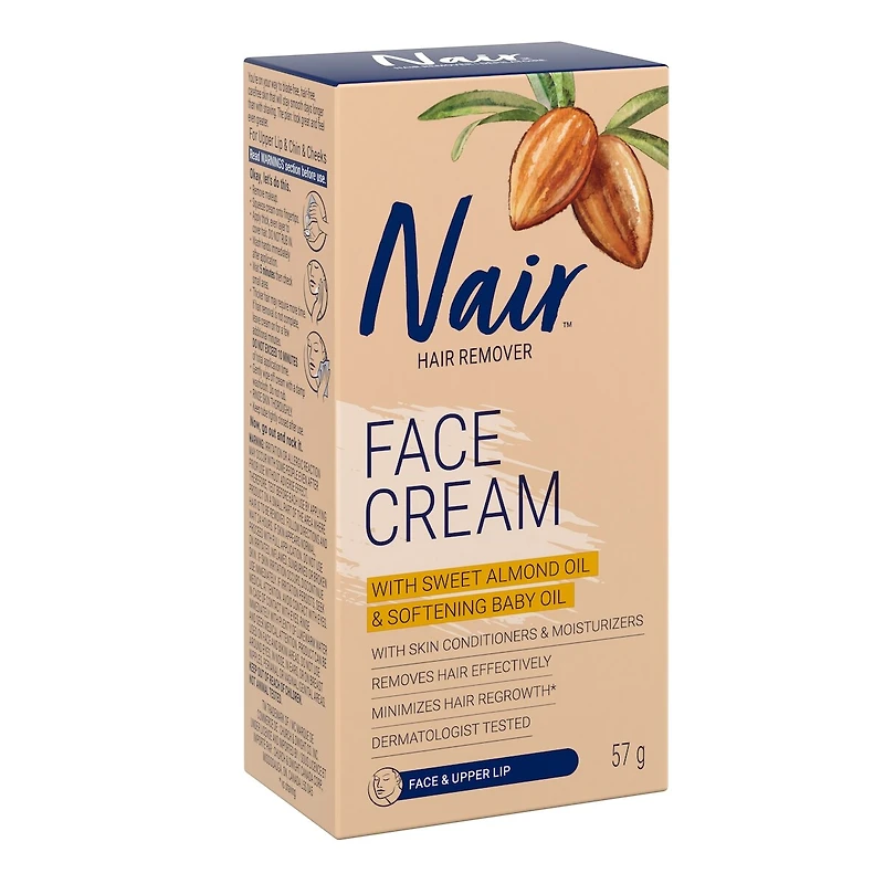 Crème dépilatoire pour le visage et la lèvre supérieure avec de l’huile d’amande douce et de l’huile pour bébé