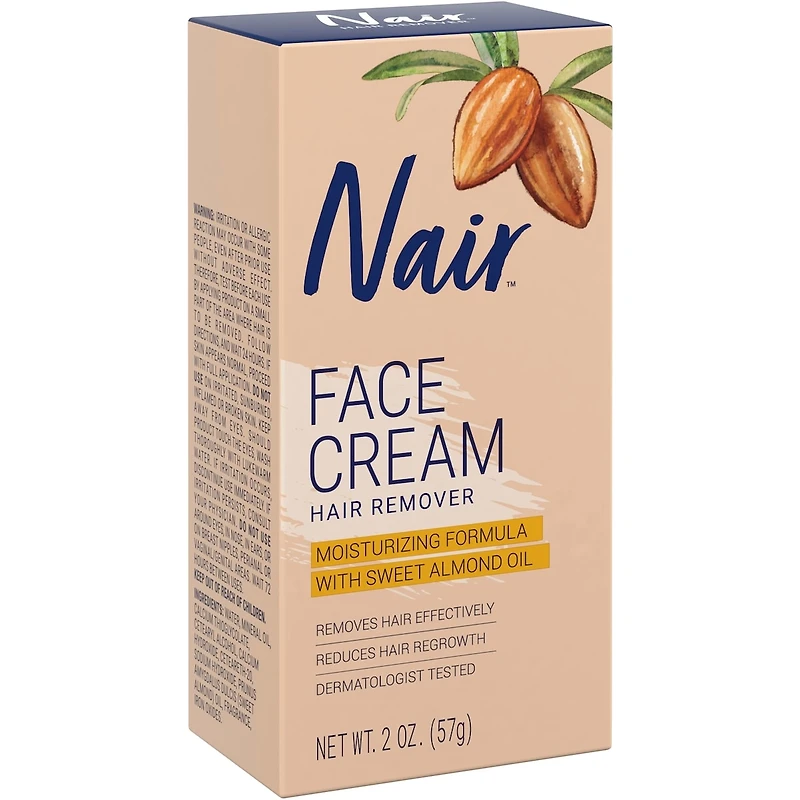 Crème dépilatoire pour le visage et la lèvre supérieure avec de l’huile d’amande douce et de l’huile pour bébé