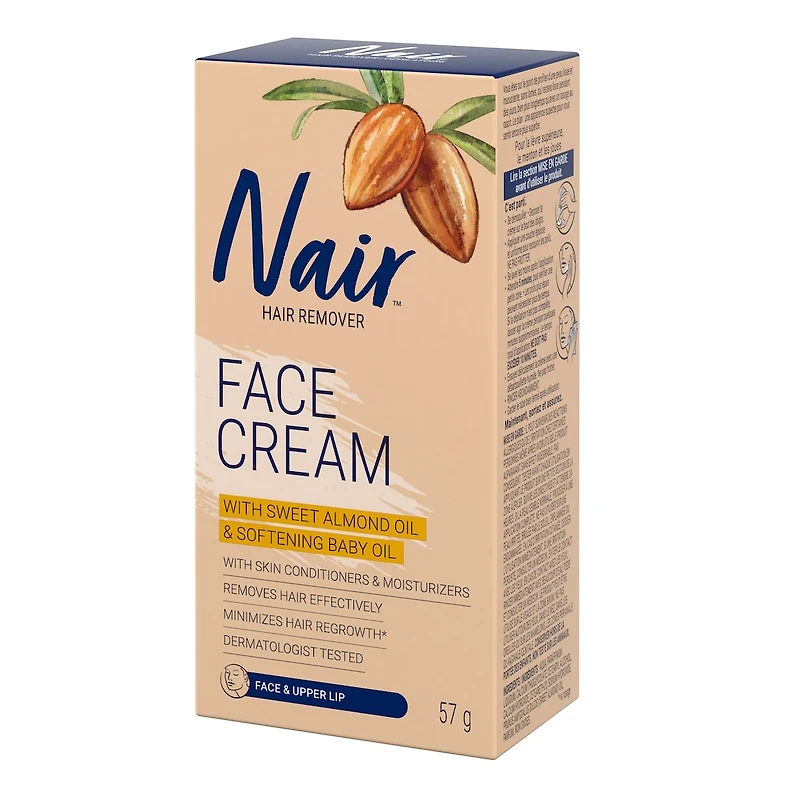 Crème dépilatoire pour le visage et la lèvre supérieure avec de l’huile d’amande douce et de l’huile pour bébé