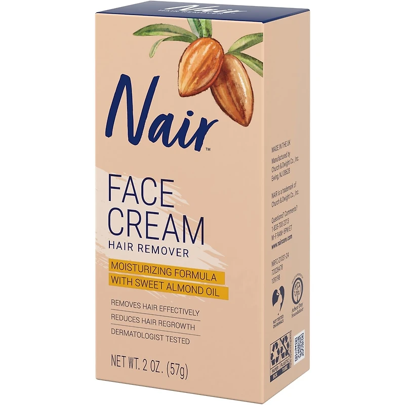 Crème dépilatoire pour le visage et la lèvre supérieure avec de l’huile d’amande douce et de l’huile pour bébé