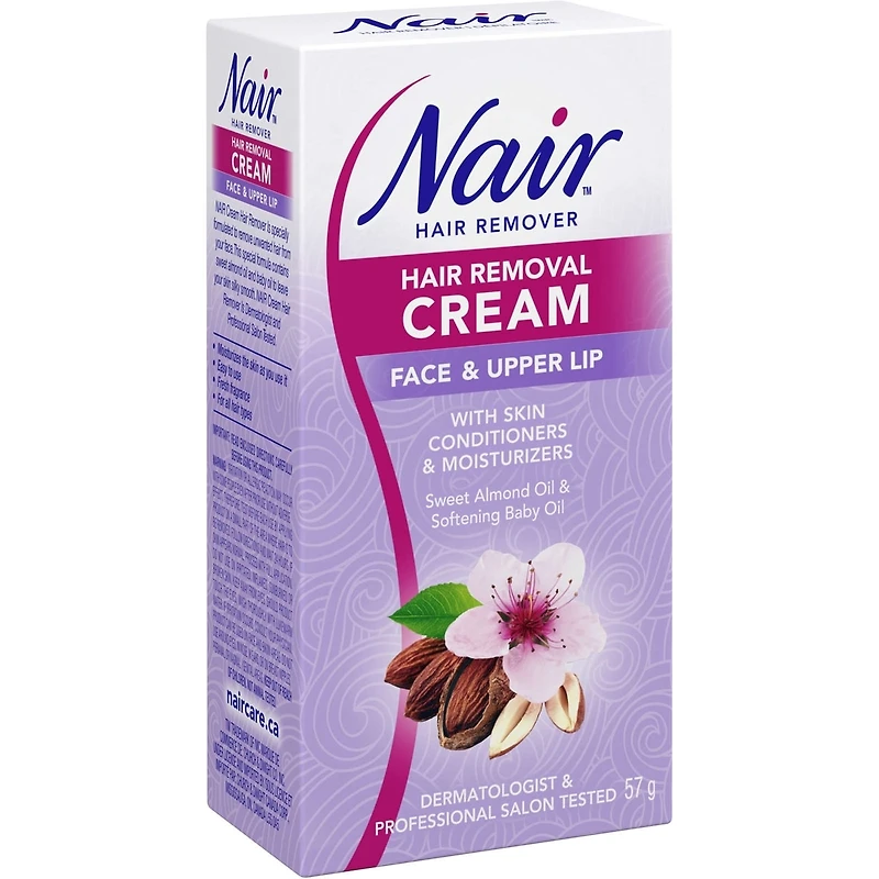 Crème dépilatoire pour le visage et la lèvre supérieure avec de l’huile d’amande douce et de l’huile pour bébé