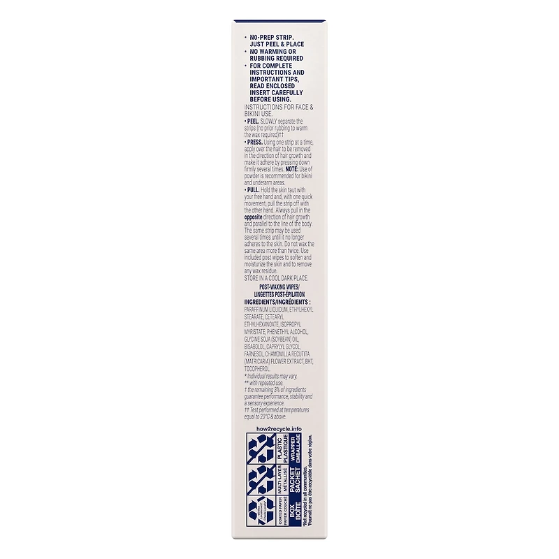 Bandes de cire prêtes à utiliser pour le visage et le bikini avec de l’huile de son de riz de source 100 % naturelle