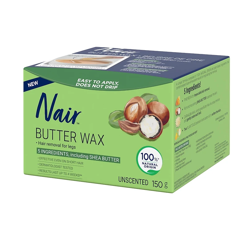 Nair Butter Wax for Legs, Unscented formula with Just 5 Ingredients, 150g