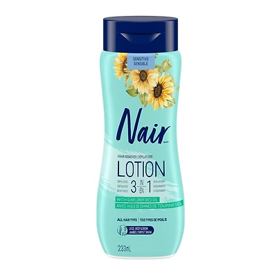 Nair 3-in-1 Hair Removal Lotion for Sensitive Skin with Sunflower Seed Oil and Green Tea Extract, 233 mL