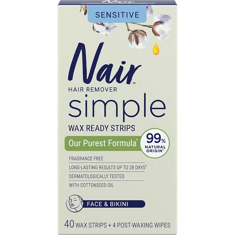 Nair Simple Wax Ready Strips with Cottonseed Oil Face & Bikini