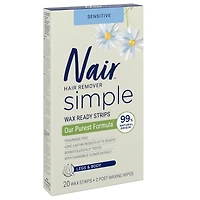 Sensitive Wax Ready Strips for Legs & Body with Chamomile Extract, 20 Strips + 4 Finishing Wipes