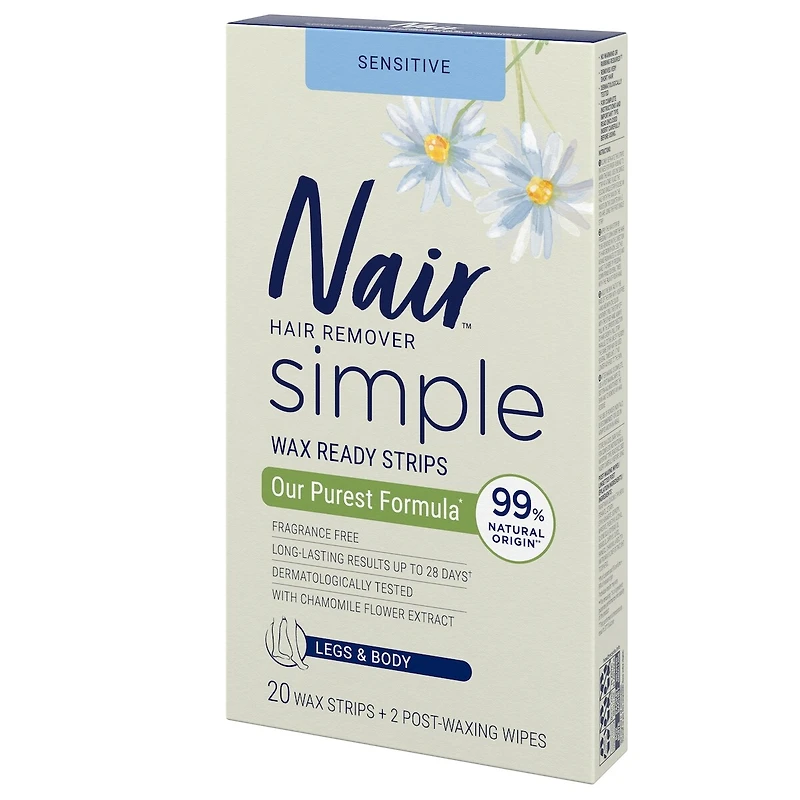 Sensitive Wax Ready Strips for Legs & Body with Chamomile Extract, 20 Strips + 4 Finishing Wipes