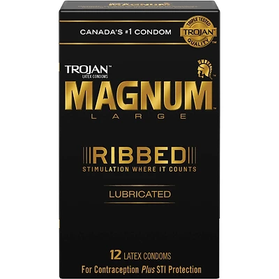Condoms lubrifiés larges nervurés Magnum