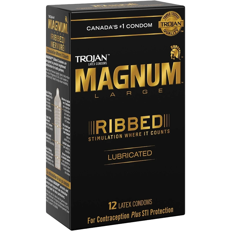 Condoms lubrifiés larges nervurés Magnum