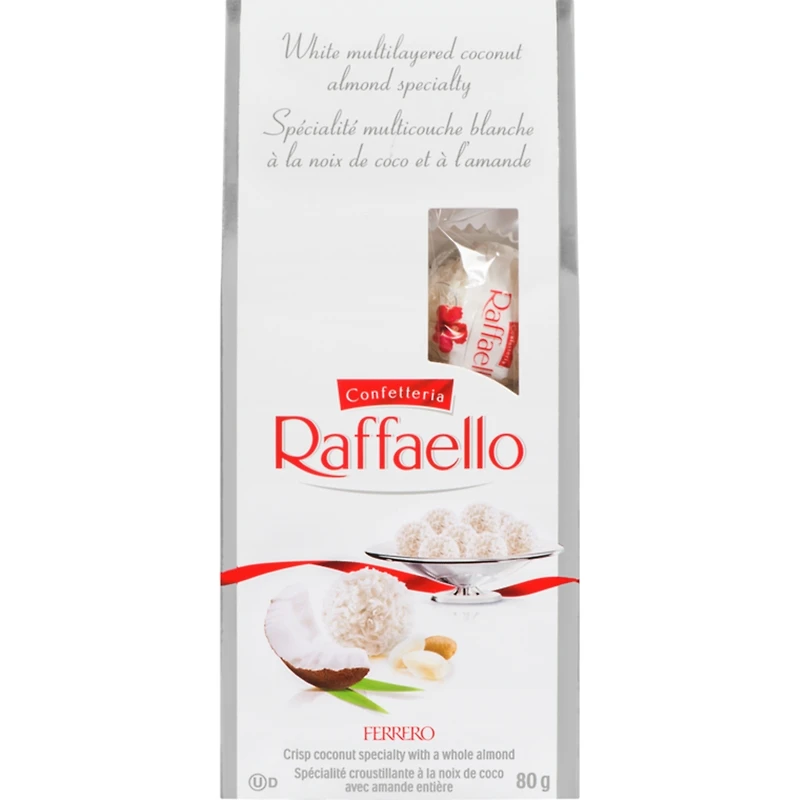 Sachet de spécialités à la noix de coco et à l’amande CONFETTERIA RAFFAELLO, 8 confiseries emballées individuellement