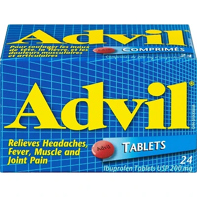Advil Comprimés de 200 mg d'Ibuprofène USP 24 Comprimés