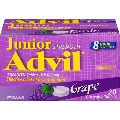 Junior Strength Advil Pain Reliever and Fever Reducer Ibuprofen Chewable Tablets, Grape