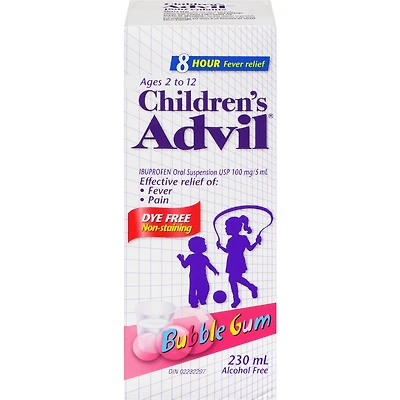 Advil pour Enfants Suspension, Sans Colorant, Gomme à bulles, 230 ml