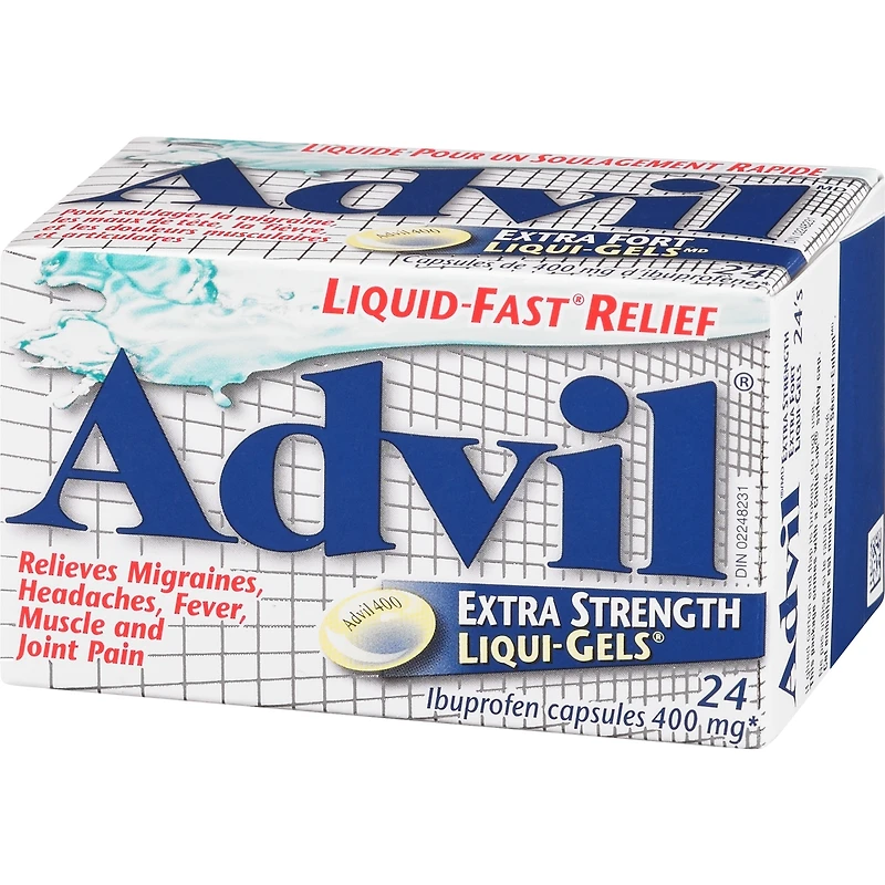 Advil, Extra-fort, pour soulager les maux de tête, les migraines et la douleur, 400 mg d’ibuprofène, flacon de 24