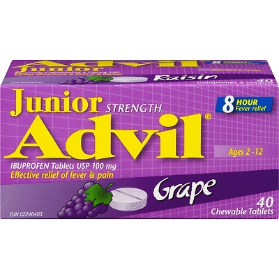 Advil Junior Comprimés d'ibuprofène à 100 mg, USP, Raisin, 40 comprimés