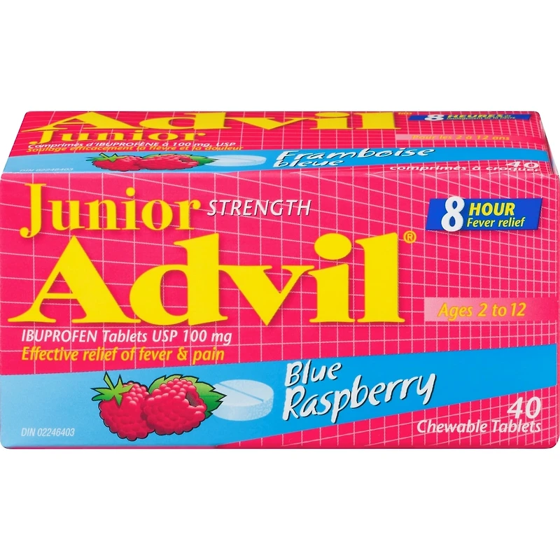 Advil Junior Comprimés d'ibuprofène à 100 mg, USP, Framboise bleue