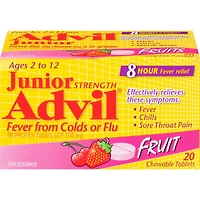 Advil Junior Fièvre due au rheum ou à la grippe Comprimés d'ibuprofène à 100 mg, Fruits, 20 comprimés