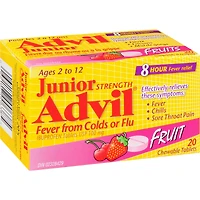 Advil Junior Fièvre due au rheum ou à la grippe Comprimés d'ibuprofène à 100 mg, Fruits, 20 comprimés