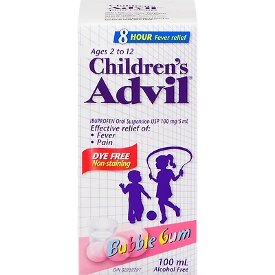 Advil pour Enfants Suspension, Sans Colorant, Gomme à bulles