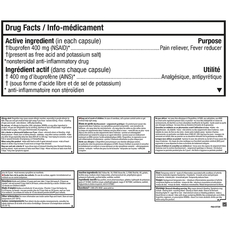 Advil Douleurs Arthritiques Capsules de 400 mg d'Ibuprofène 45 Liqui-Gels à Action Durable