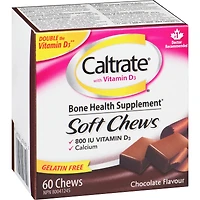 Carrés à mâcher Caltrate, supplément de calcium et de vitamine D3 pour la santé des os, chocolat, 60 unités
