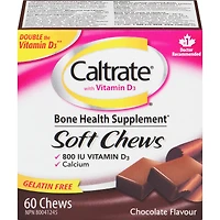 Carrés à mâcher Caltrate, supplément de calcium et de vitamine D3 pour la santé des os, chocolat, 60 unités