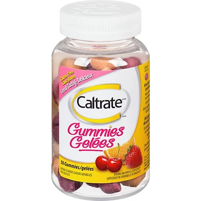 Caltrate Calcium & Vitamin D3 Bone Health Supplement Gummies, Cherry, Orange & Strawberry, 50 Count