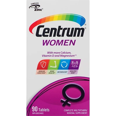 Centrum Femmes, un supplément complet de vitamines et de minéraux, en format de 90 comprimés
