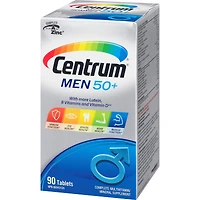 Centrum Hommes 50+, un supplément complet de vitamines et de minéraux, en format de 90 comprimés