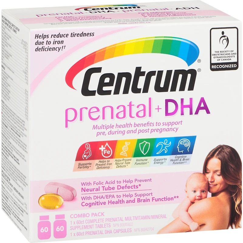 Centrum Prenatal+DHA Multivitamin Supplement with DHA/EPA Omega 3 Combo Pack, 120 Total Count