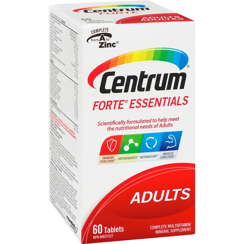 Centrum Forte Essentiels, un supplément complet de vitamines et de minéraux formulé pour les adultes