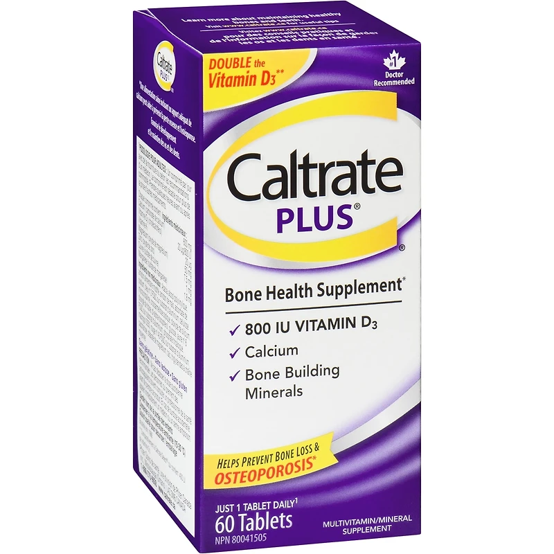 Comprimés Caltrate Plus, supplément de calcium et de vitamine D3 pour la santé des os, 60 unités