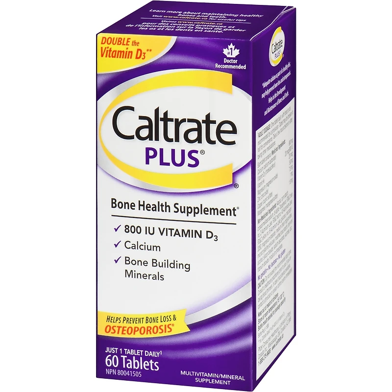 Comprimés Caltrate Plus, supplément de calcium et de vitamine D3 pour la santé des os, 60 unités