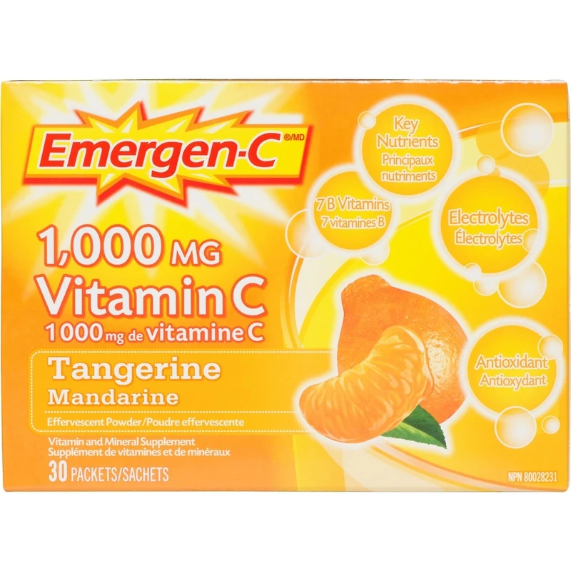 Mélange pour boisson Emergen-C, supplément de vitamine C (1 000 mg), saveur de mandarine, 30 sachets