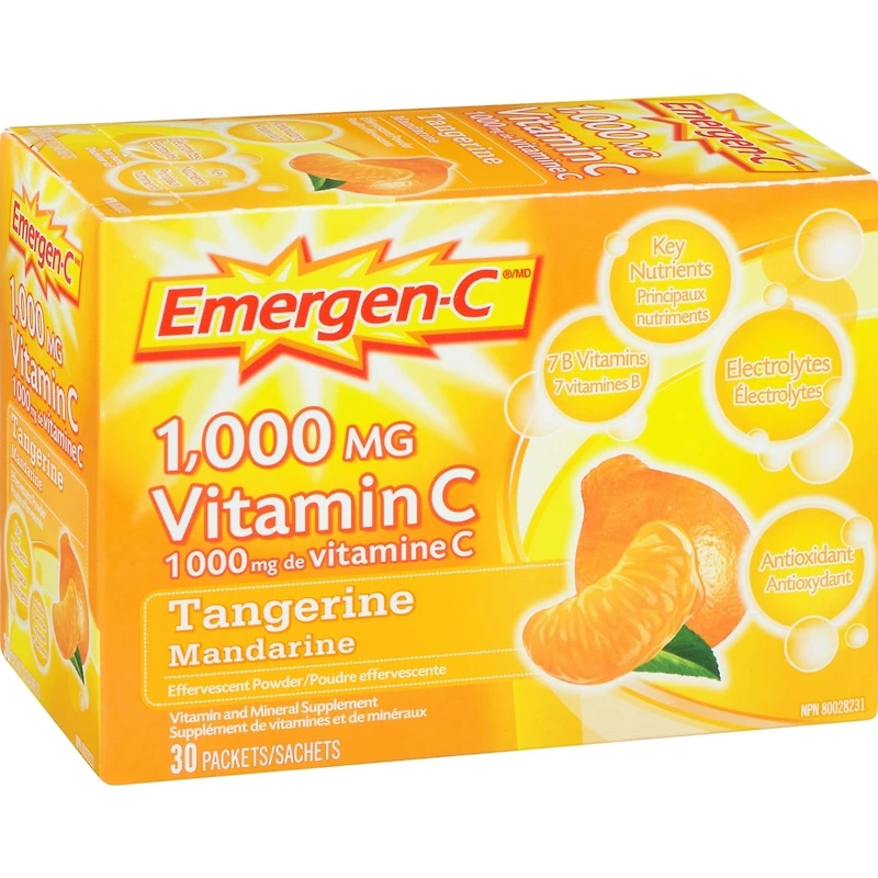 Mélange pour boisson Emergen-C, supplément de vitamine C (1 000 mg), saveur de mandarine, 30 sachets