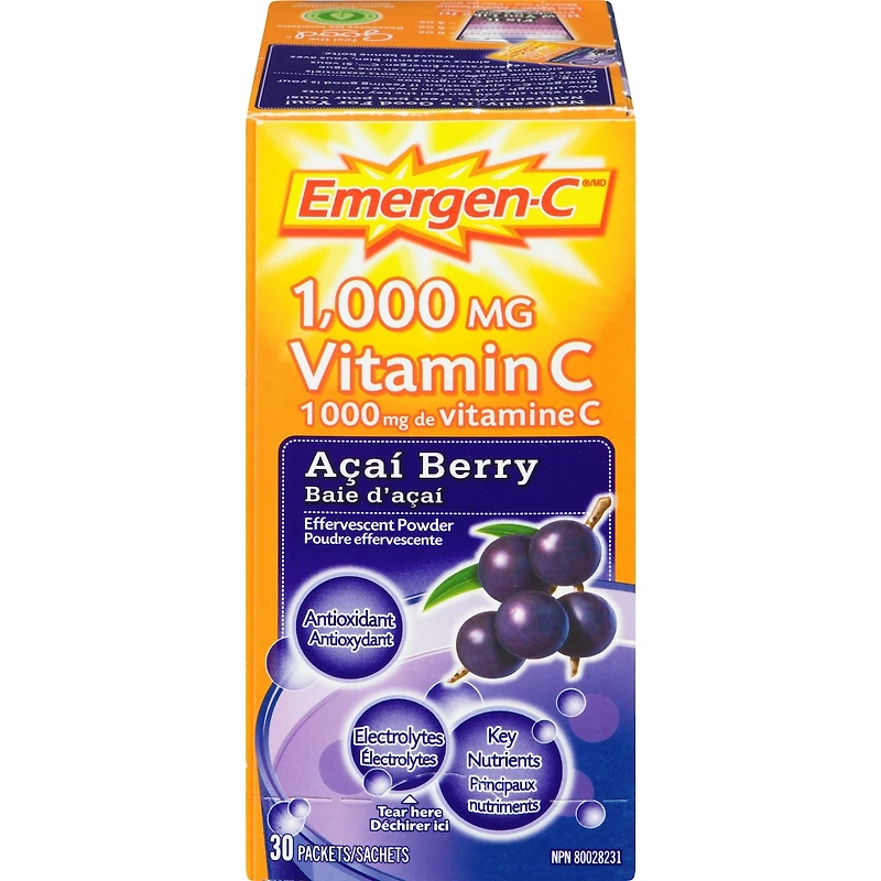 Emergen-C Vitamin C & Mineral Supplement Fizzy Drink Mix, Acai Berry, 30 Packets