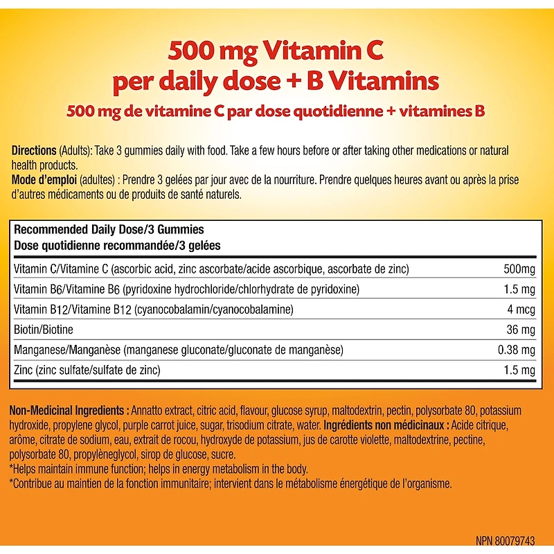 Emergen-C Gummies 500mg Vitamin C Supplement, Orange, Tangerine & Raspberry Flavours