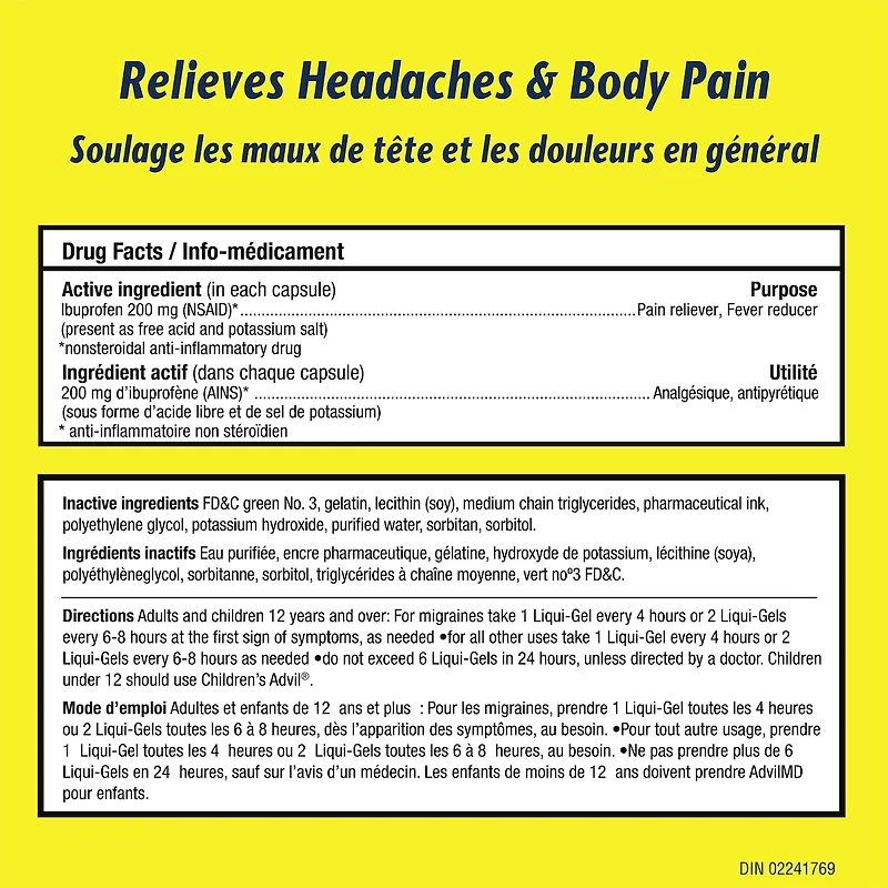 Advil Capsules de 200 mg d'Ibuprofène Liqui-Gels